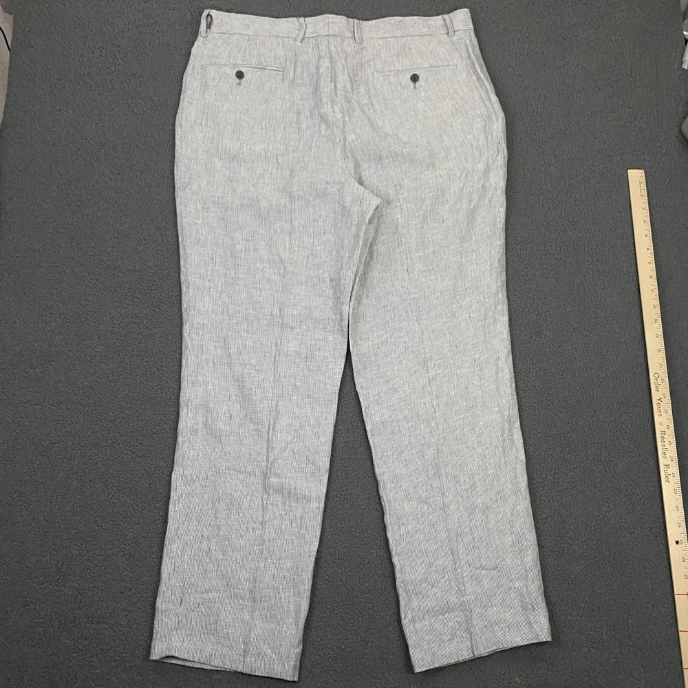 Tasso Elba Linen Dress Pants Mens 38x32 Chambray Stripe Blue White Event Casual